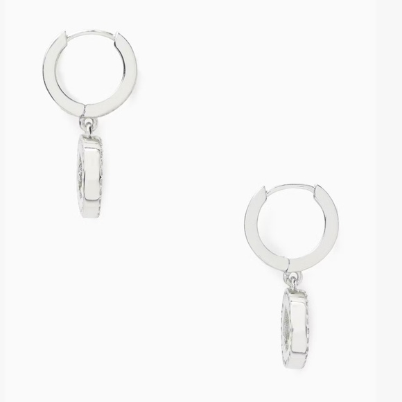 NEW Kate Spade Spot The Spade Pave Huggies Drop Dange Earrings Silver Clear - Picture 4 of 8